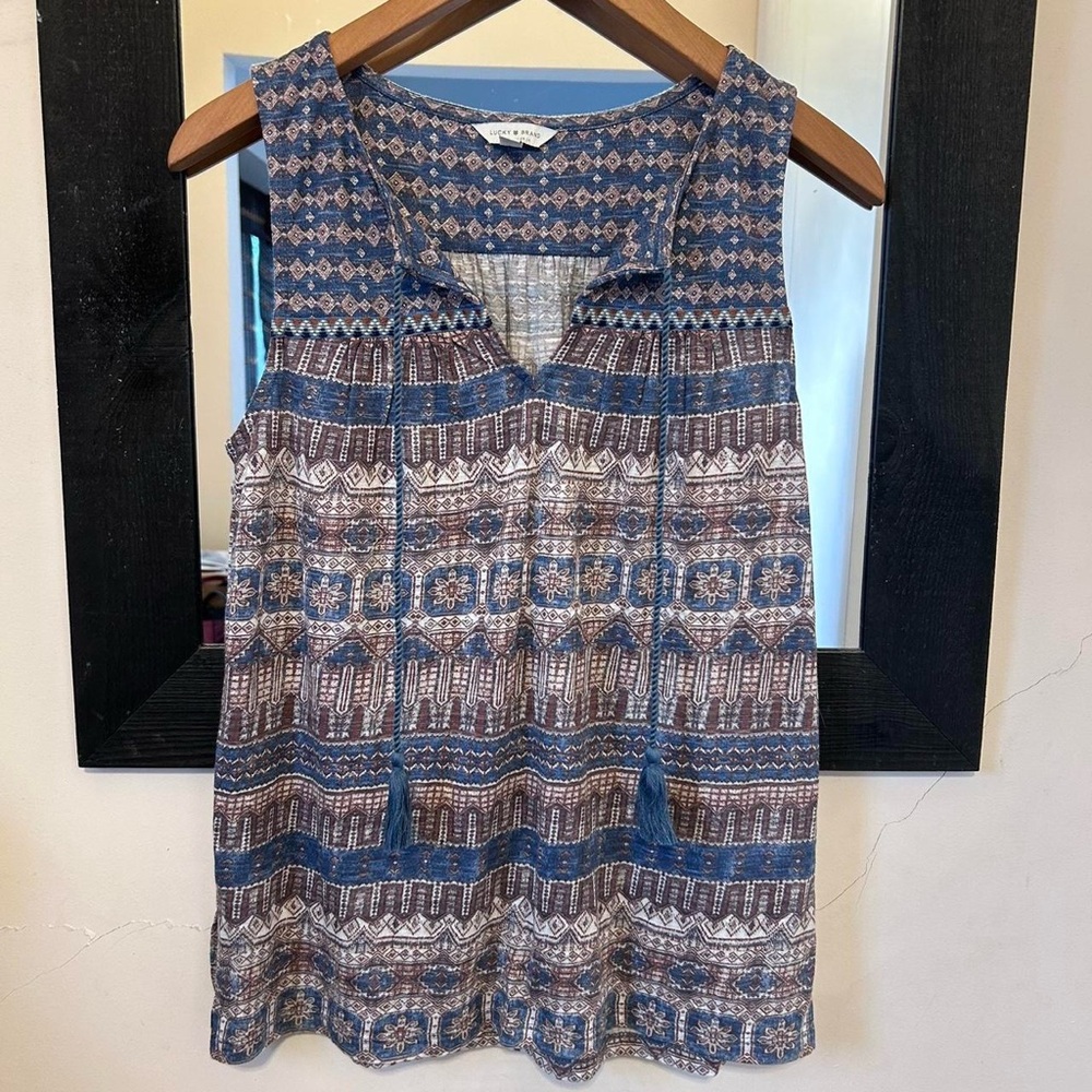 Lucky Brand Loose Boho Shirt with Ties and Tassels